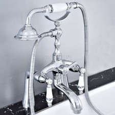 Polished Chrome Deck Mount Clawfoot Bath Tub Filler Faucet W/Hand Shower Sprayer