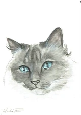 ACEO Original Watercolor Painting 2.5"x 3.5"  Birman Kitty Cat Pet Portrait
