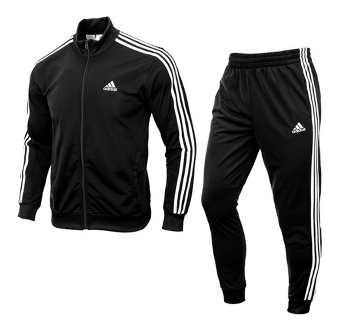 Adidas Men 3S ESS Tri-cot Jackets Run Black Athletic Suit Set