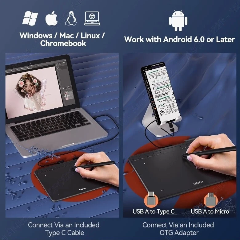 UGEE S640 Graphic Tablet 6 Inch Drawing Pad, Windows, Mac,Android Purple & black - Image 4 of 4