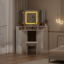 Dressing Table Corner Dressing Table LED Dressing Table w/ Drawers &Chairs White