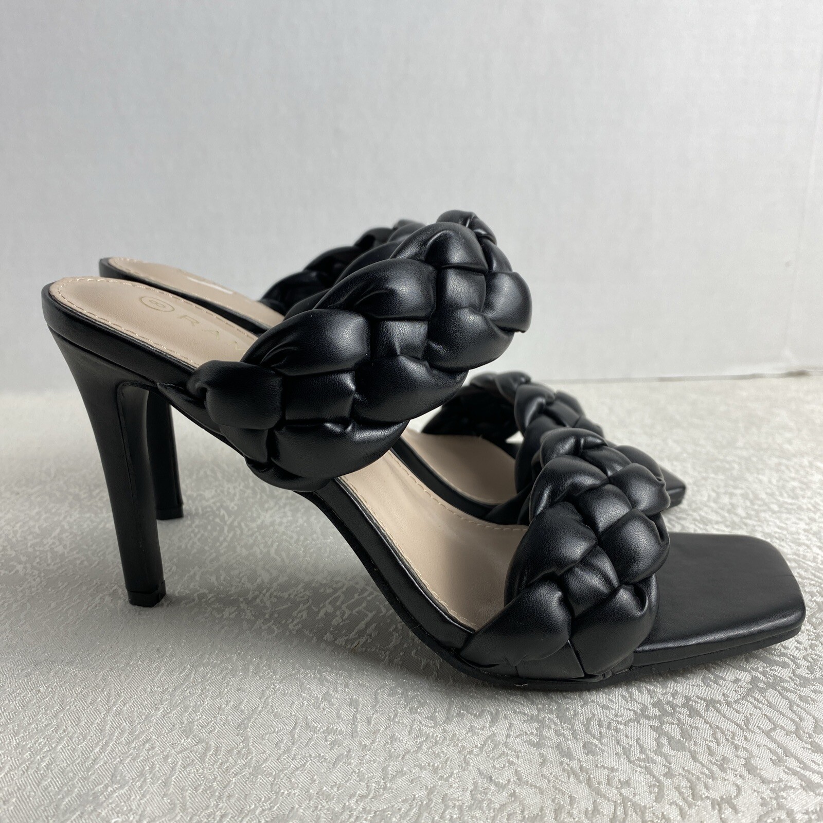 Rampage Black Sandals Women’s 8 Heels Square Toe Pumps Stiletto Braid Slip On