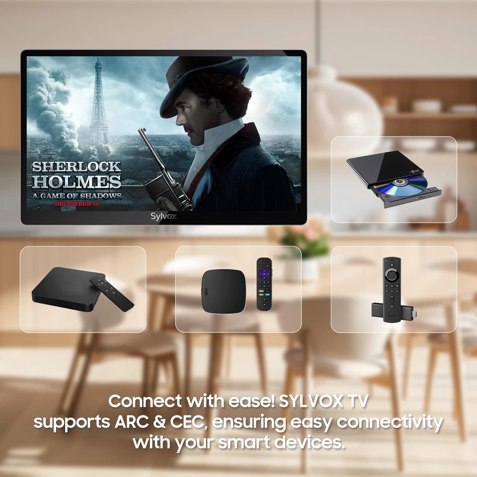 SYLVOX 15.6" Flip-Down TV for Under Cabinet 12-Volt Small TV with 90-Degree - Image 3 of 4