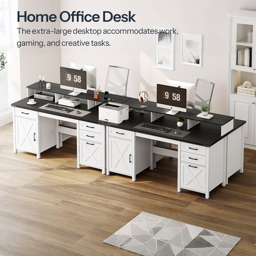 HOOBRO Farmhouse Office Desk with Drawers Computer Desk Storage Cabinet - Picture 2 of 11