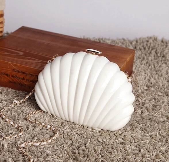 White Acrylic Pearl Shell Womens Clutch Shoulder Handbag Banquet Evening Bag  | eBay