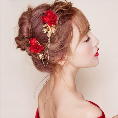 Chinese Wedding Hair Comb Chain Rhinestone Headbands Bridal Hair