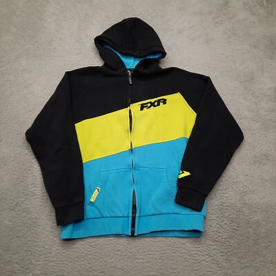 FXR Racing Hoodie Women's XL Black Blue Jacket Sweatshirt Full Zip Fleece Hood