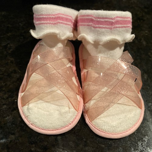 Vintage Weebok Infant BABY JELLY SANDALS +SOCKS First Walker SOFT SOLE Girl PINK - Picture 9 of 10