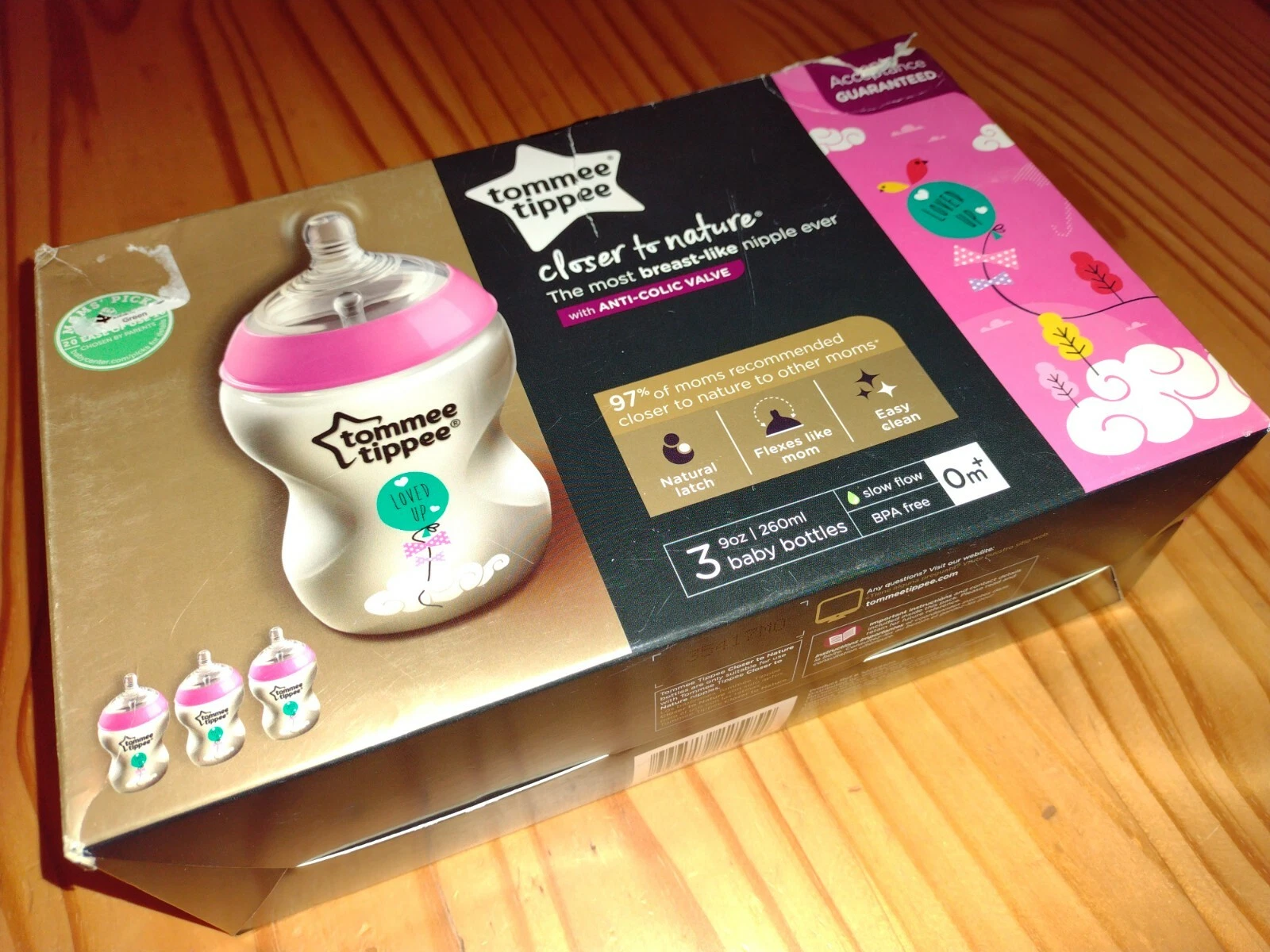 3 Baby Bottles - Tommee Tippee, Closer To Nature , 9 fl oz Ea & Bottle Brush NEW