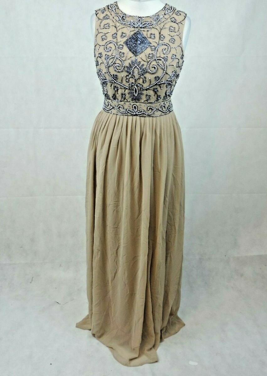 Lace & Beads Open Back Taupe Maxi Dress UK 14 RRP 85 LN019 ii 09 | eBay UK