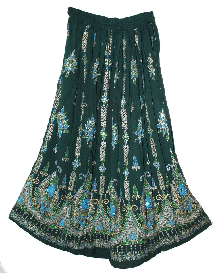 Plus Size 3X/4X/5X/6X Indian Ethnic Sequin Maxi Floral Skirt For Women Boho - Image 2 of 4