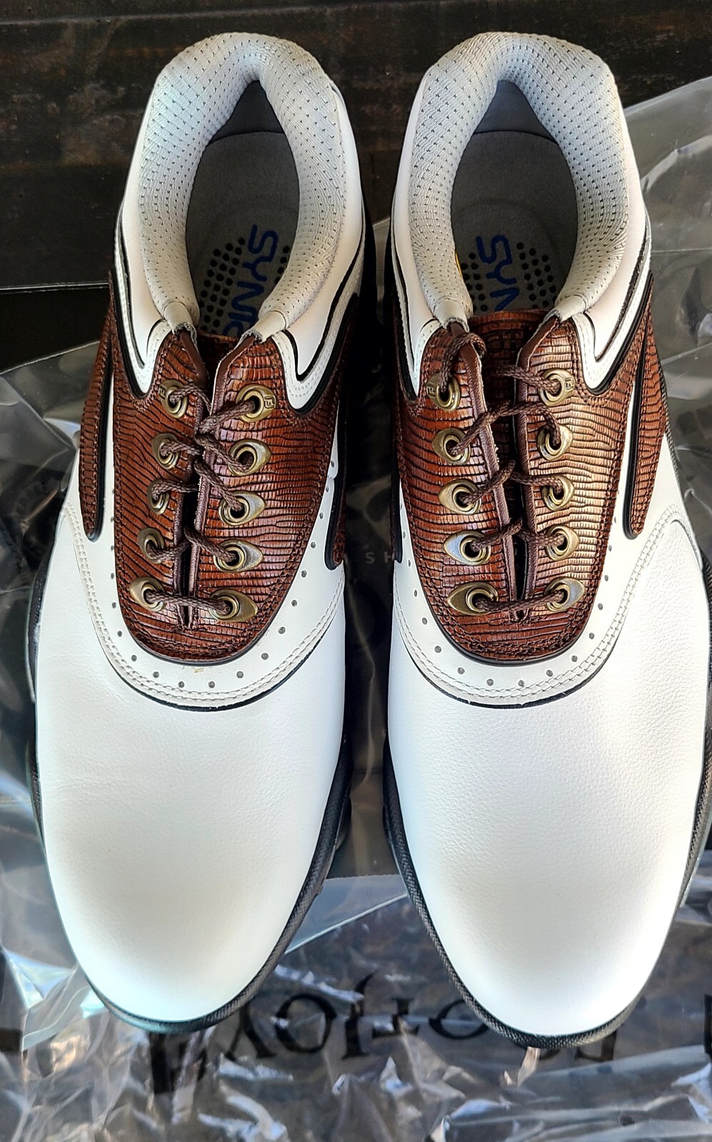 NWB Footjoy SYNRG Mens Golf Shoes 53862 White/Brown 9 Medium eBay