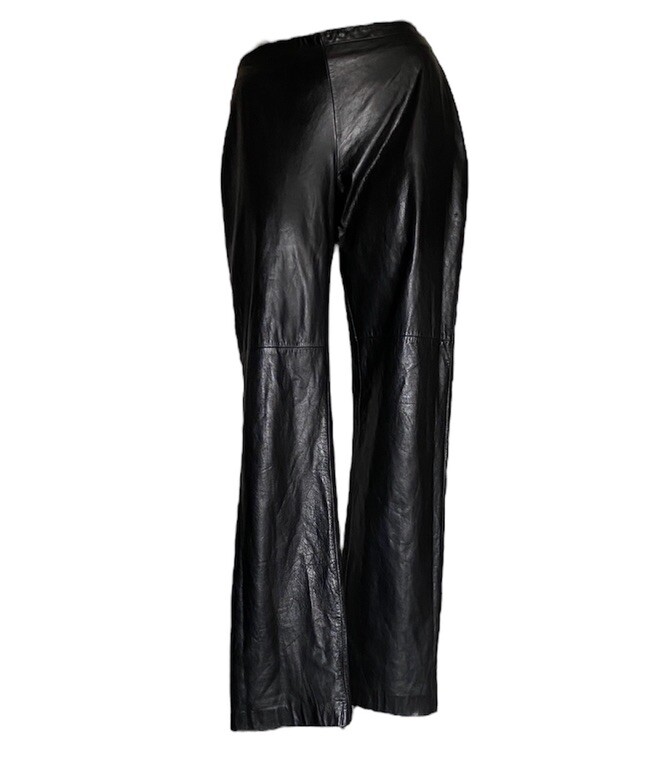 ANNE KLEIN 28x31 100% Leather Pants Size 8 Black Straight Leg Lined Side Zipper