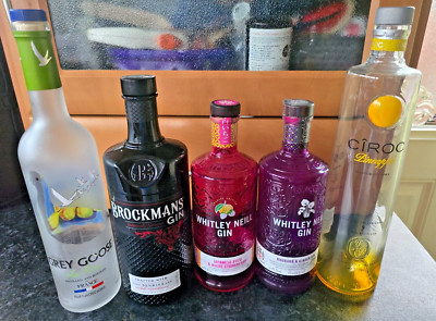 5 leere Wodka Gin Alkohol Flaschen zum Upscaling - Ciroc, Grey Goose, Brockmans+