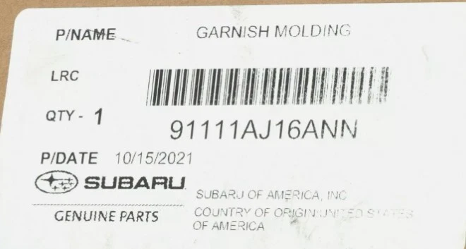 2010 2011 Subaru Legacy Outback porta traseira guarnição moldura 91111AJ16ANN FABRICANTE DE EQUIPAMENTO ORIGINAL - Imagem 2 de 2
