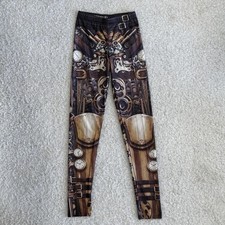 Women’s Steampunk Retro Style Leggings with Clock and Gear Design (size 3)