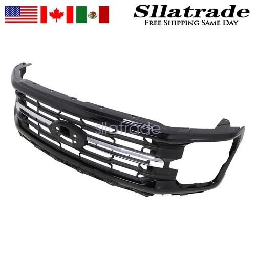 For Ford F150 F-150 XLT 2024 25 Front Bumper Grille Gloss Black W/Chrome Trims
