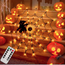4FT Halloween Spider Web Lights with 70 LEDs,Remote Control, 8 Modes, Waterproof