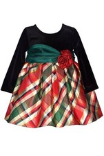 NEW Bonnie Jean Girls 18M "BLACK VELVET RED GREEN PLAID" Taffeta Christmas Dress