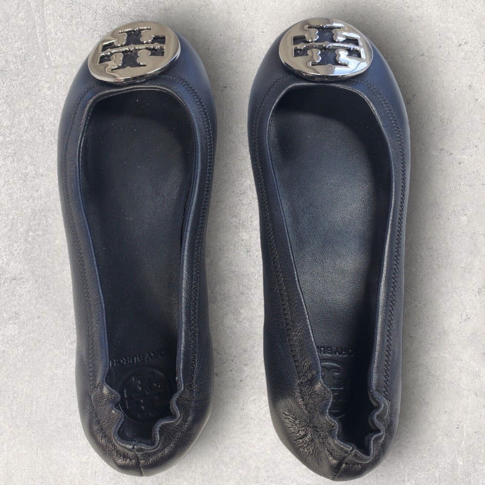 Tory Burch Womens Black Leather Shoes Size 5 Logo Minnie Travel Ballet Flats thumbnail 6