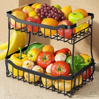 Fruit Basket for Kitchen Counter - 2 Tier Detachable Fruit Vegetable Basket w...
