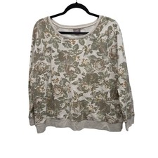J. Jill Womens L Green Floral Sweatshirt Long-sleeved Crewneck Sweatshirt 4262