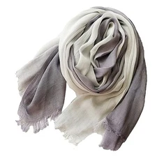 Cotton Linen Fashion Scarf,Gradient Two-tone Four Season Light Grey + White