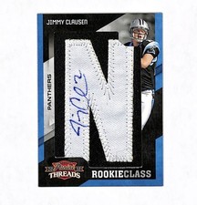 2010 Panini Threads Jimmy Clausen Auto Letter Patch Rookie Card 105/280 Panthers. rookie card picture