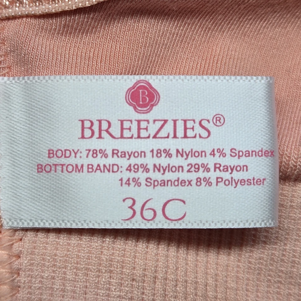 Breezies Women Bra 36C Peach T Shirt Wireless Logo Lightly Lined - Image 3 of 4