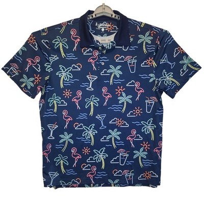 Chubbies Mens Neon Flamingo Palm Tree Golf Polo Shirt Navy Blue Large