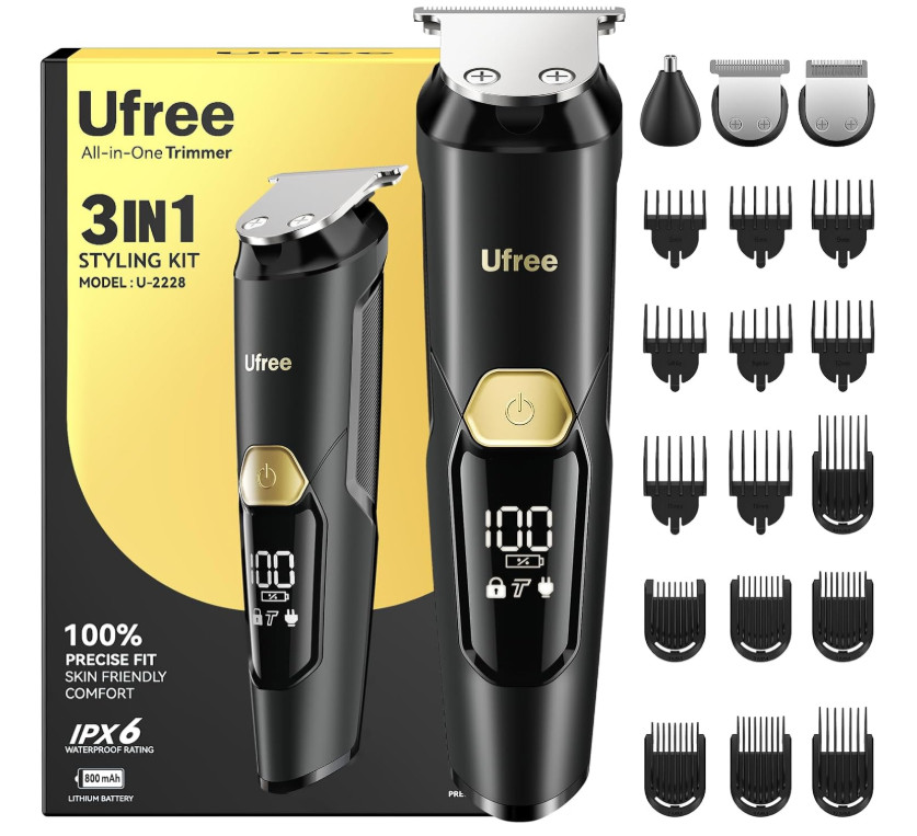 3-in-1 Beard Trimmer Kit, Rechargeable Waterproof Groomer