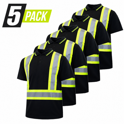 #ad Hi Vis Black Safety Workwear Short Sleeve Polo Shirt Two Tone Reflective Tape $75.99