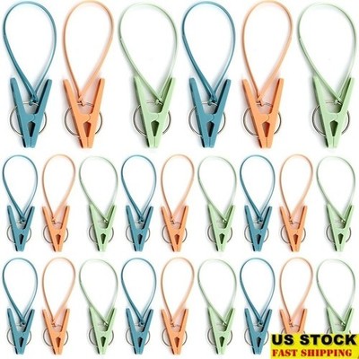 24 Plastic Clothes Pins W/ Ropes Durable Drying Clips Socks Towels & Photos New