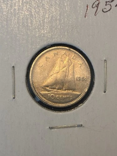 1954 Canada Silver Dime 10 Cents Elizabeth II .800 Fine Bluenose Scarcity VF