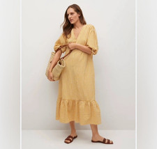 Mango MNG Women’s Gingham Peasant Midi Dress Size 4