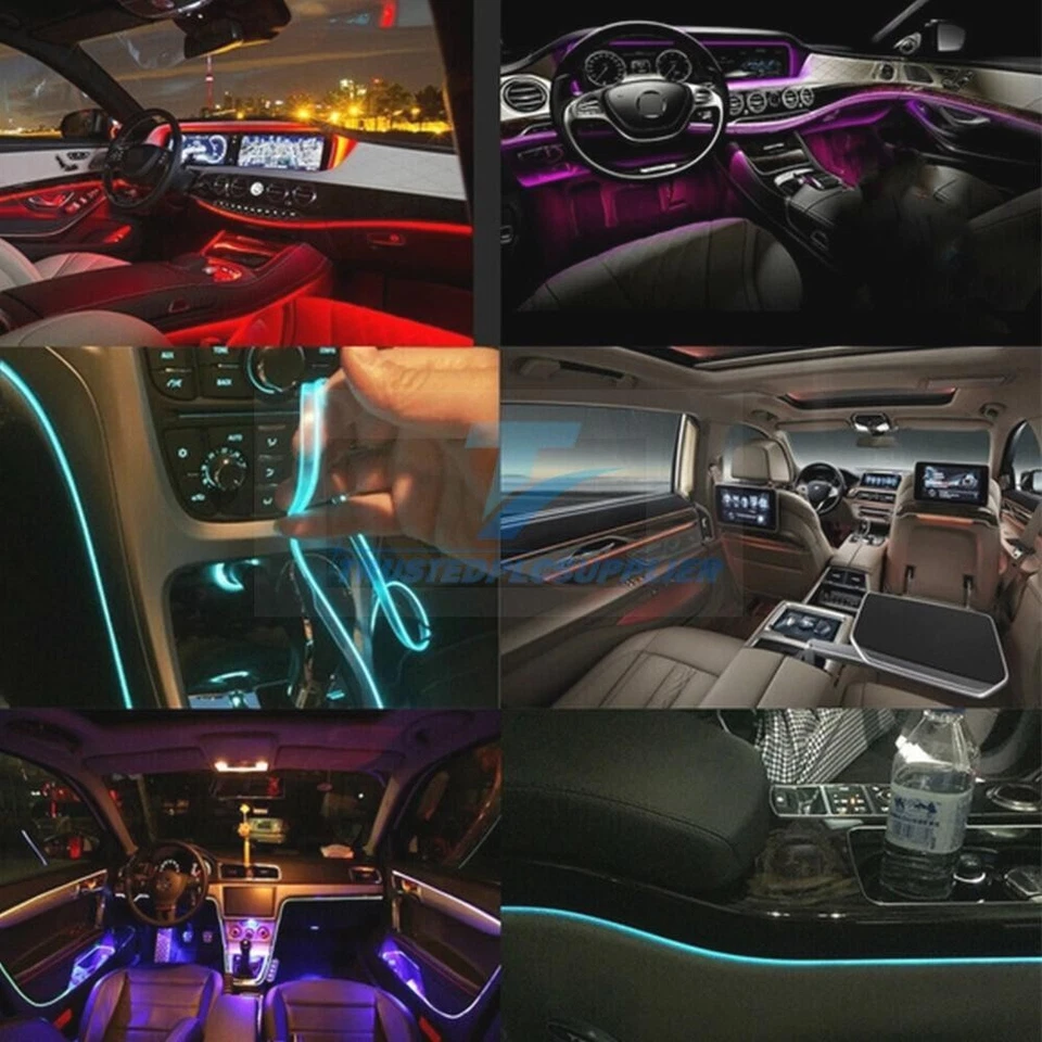 Kit de iluminación ambiental tira óptica brillante borde de luz de neón interior de automóvil LED Foto 3 de 4