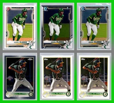 Baseball Card Lot 6 Denzel Clarke Oakland Athletics 2022 1st Bowman RC Topps