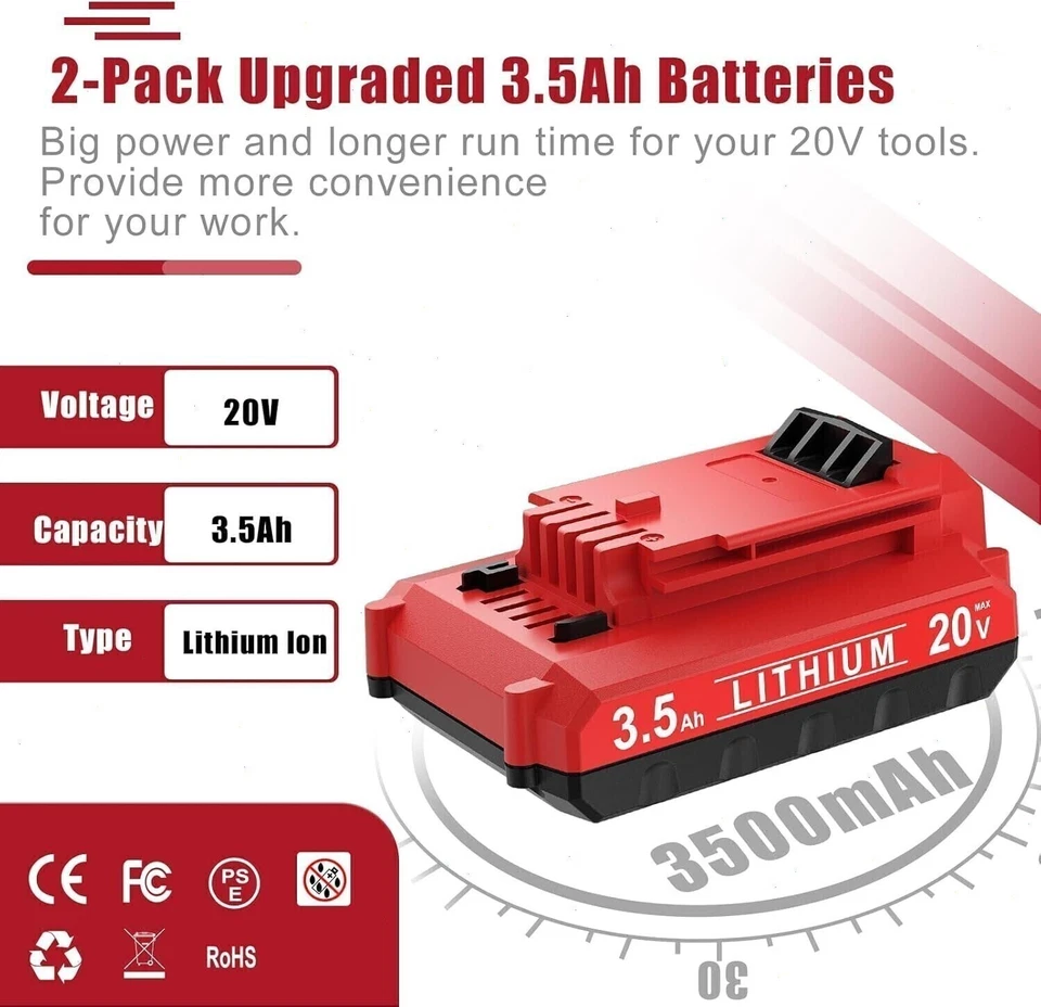 Batería de litio 1-6X 20V 3.0/8.0Ah para CABLE PORTER 20V PCC680L PCC685L EE. UU. Foto 4 de 4