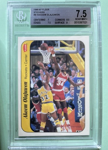 1986-87 Fleer Stickers Hakeem Olajuwon #9 BGS 7.5 RC HOF “SRR-CARDS” Collection