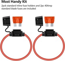 2 Pcs Fuse Holder In-Line 10 Gauge Waterproof ATC Blade w/40A Fuse