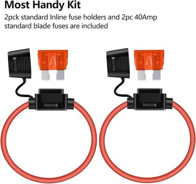 2 Pcs Fuse Holder In-Line 10 Gauge Waterproof ATC Blade w/40A Fuse