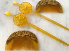 Vintage Japanese Kushi Comb Kanzashi Kimono Hair Ornament Accessories set of 4
