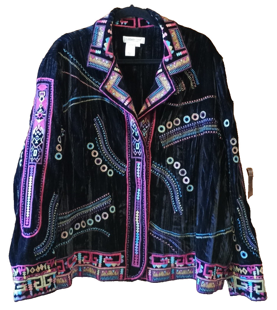 3X Black Velvet Embroidered Evening Jacket Coldwa… - image 2