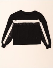 DKNY Womens Crop Sweatshirt Jumper UK 14 Medium Black Colourblock Cotton DC55