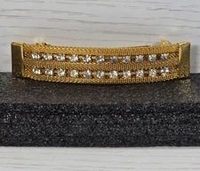 VTG Made in France Gold Tone Mesh Rhinestone Hair Barrette 3” Sparkle Clip