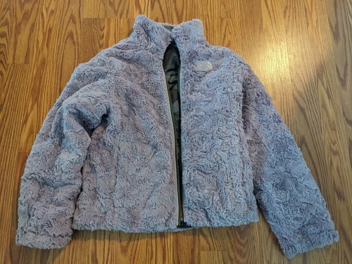 The North Face Girls Camo Reversible Mossbud Swirl Jacket purple soft fur S 7/8 - Picture 5 of 9