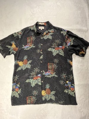Campia Moda Mens L Shirt Aloha Rayon Black Tropical