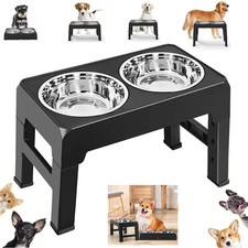 Adjustable Pet Dog Feeder Bowl Elevated Raised Stainless Steel Food Water Stand