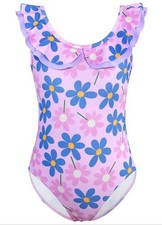 Little Girls One Piece Swimsuit Purple Floral Ruffle Bathing Suit 8-9 Years New
