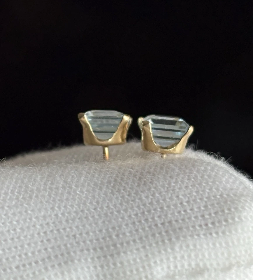 Brincos quadrados vintage de ouro amarelo 14K criados em laboratório espinélio azul 5mmX5mm - Imagem 4 de 4